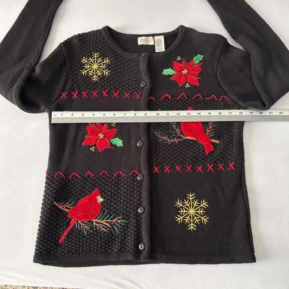 Womens Petite S Embroidered Red Cardinal Beaded Christmas Cardigan Sweater Retro - Picture 6 of 9